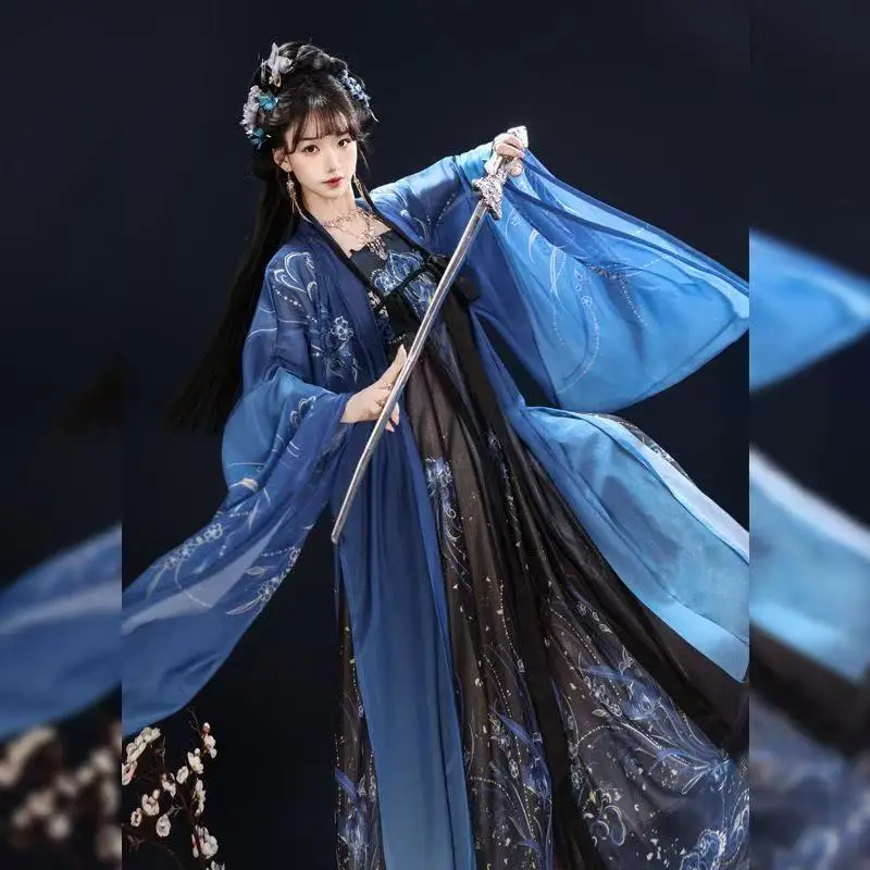 

Tang Dynasty Hezi Skirt Palace Style Hanfu Set Female Original Blue Hanfu Women's Traditional Chinese Gradient Printing Dress