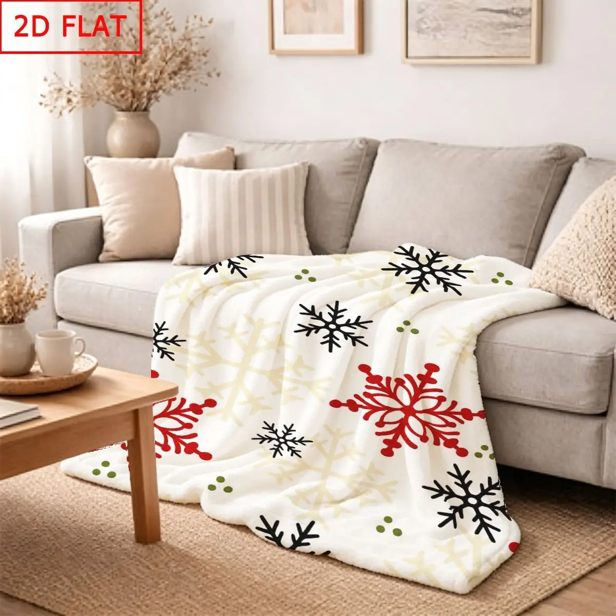 2D Flat Printing - 1pc Extra Large Christmas Snowflake Theme Printed Fleece Blanket - Festive Atmosphere Ultra-Soft Thickened Bl