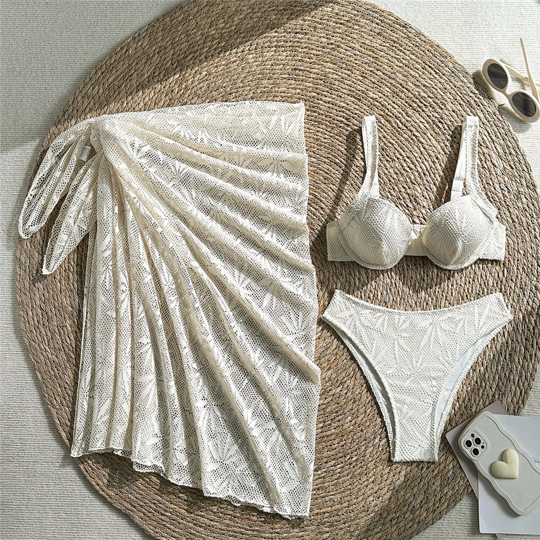 Mit Sarong, Bügel-Bikini, Damen-Badeanzug, Damen-Bademode, dreiteiliges Bikini-Set, brasilianischer Badeanzug, Badebekleidung, Schwimmbekleidung V7936 – Detail 8