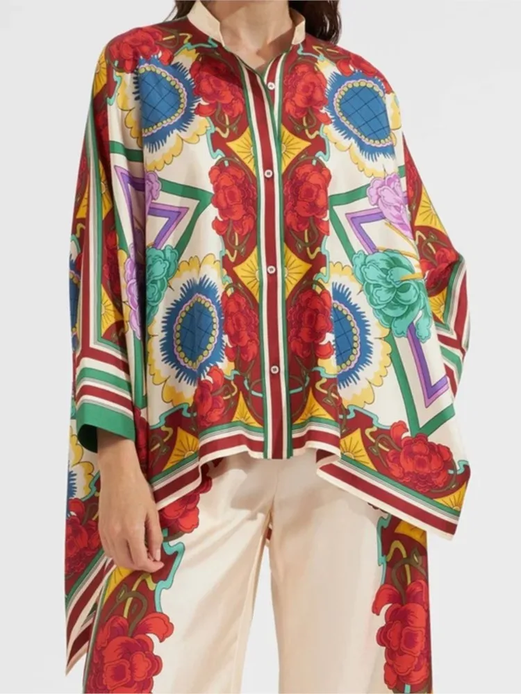 2 Piece Sets Fashion Women's Irregular Geometric Print Pants Sets Long Sleeve Shirts And Wide Leg Pants Stylish Streetwear Suit image 6