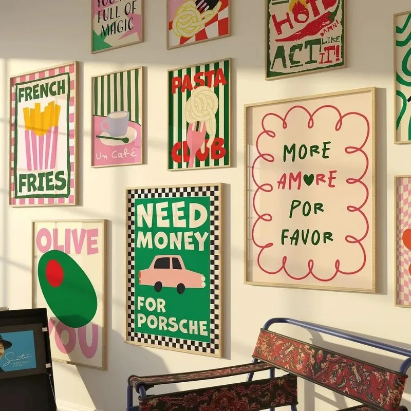 Póster artístico de comida en Color, pintura en lienzo para Club de Pasta, impresiones de pared, patatas fritas, imágenes de cocina para sala de estar, cafetería, decoración del hogar, sin marco