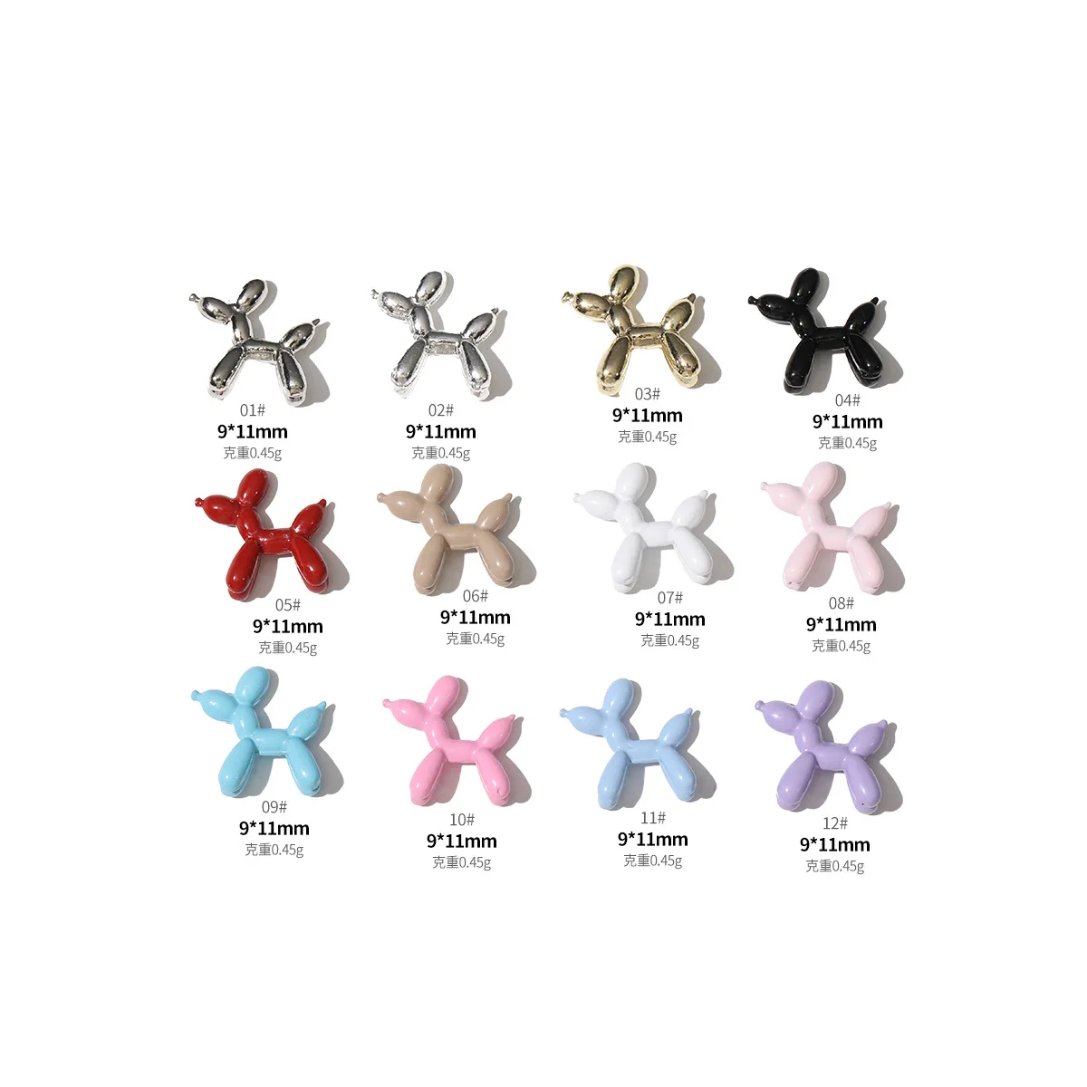 10pcs Metal Alloy Stereo Cute Balloon Dog Nail Art Charms Macaron-colored Cartoon Nail Art Decorations DIY Nails Accessories
