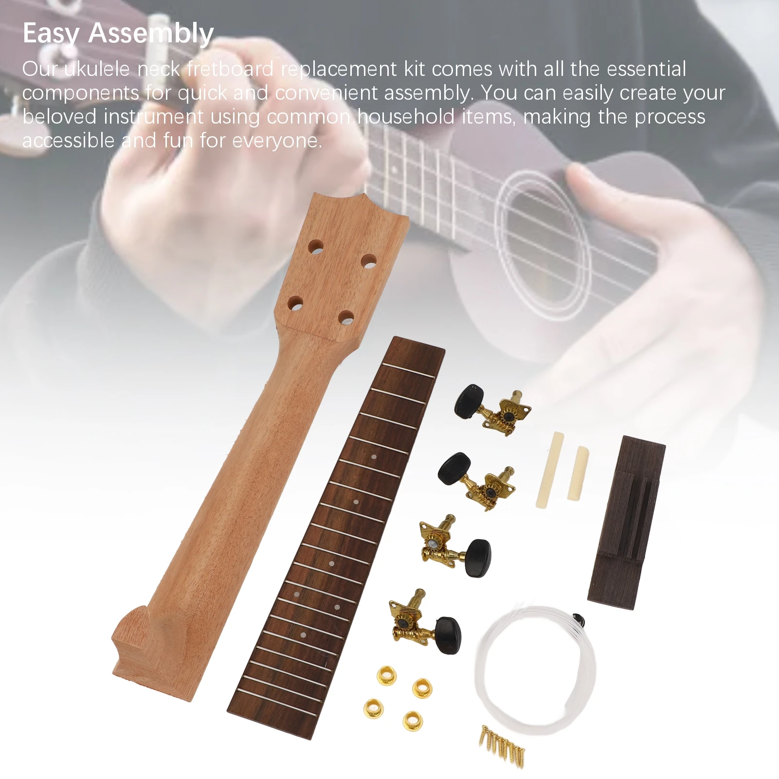 คอ Ukulele Fretboard เปลี่ยนชุดคอ String ลูกบิดสะพาน Rosewood Fingerboard 1 ชุดสําหรับ 23 นิ้ว Ukulele Ukulele อุปกรณ์เสริม