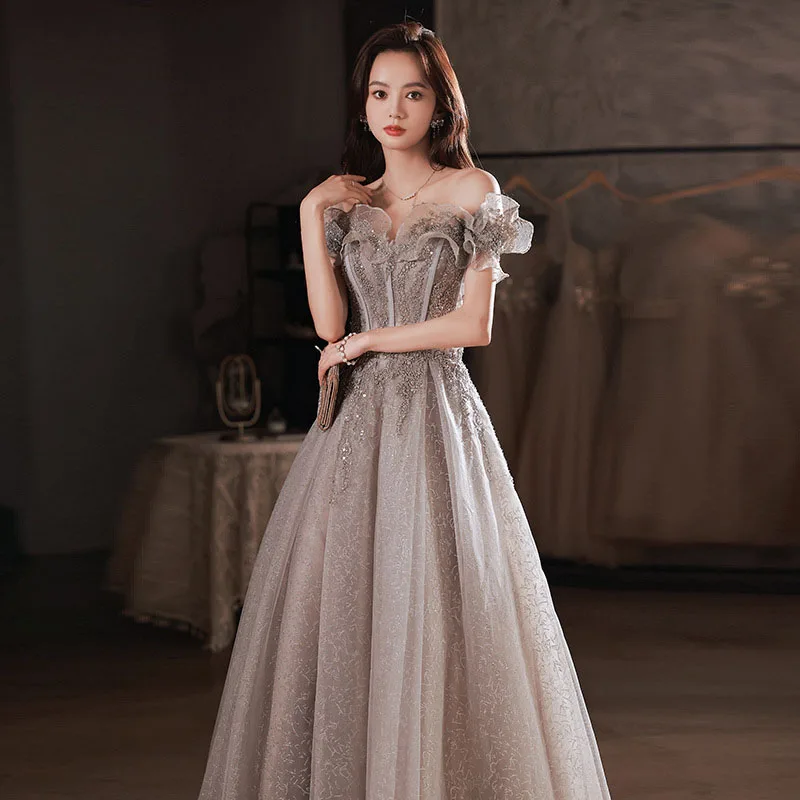 DongCMY Luxury Evening Dresses For Women 2024 New Spring Summer One-shoulder Party Silver Glitter Gala Dress Woman Night