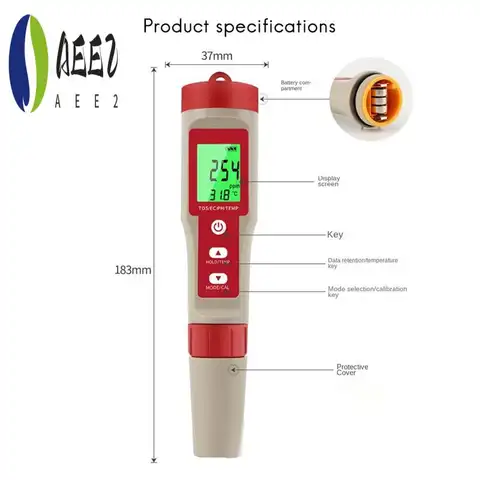 수경법, 영양소 성장, 실내 정원, 양조, 수영장, PH/TDS/EC/온도 기능이 있는 AEE2-4-In-1 PH 측정기