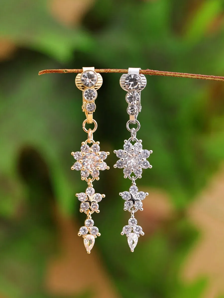

Non-Piercing Clip-On Earrings With Zirconia Flower Design For Women