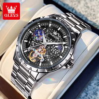OLEVS 6689 Luxury Brand Moon Phase Automatic Watch for Men Skeleton Flywheel Chronograph Luminous Starry Sky Original Man Watch