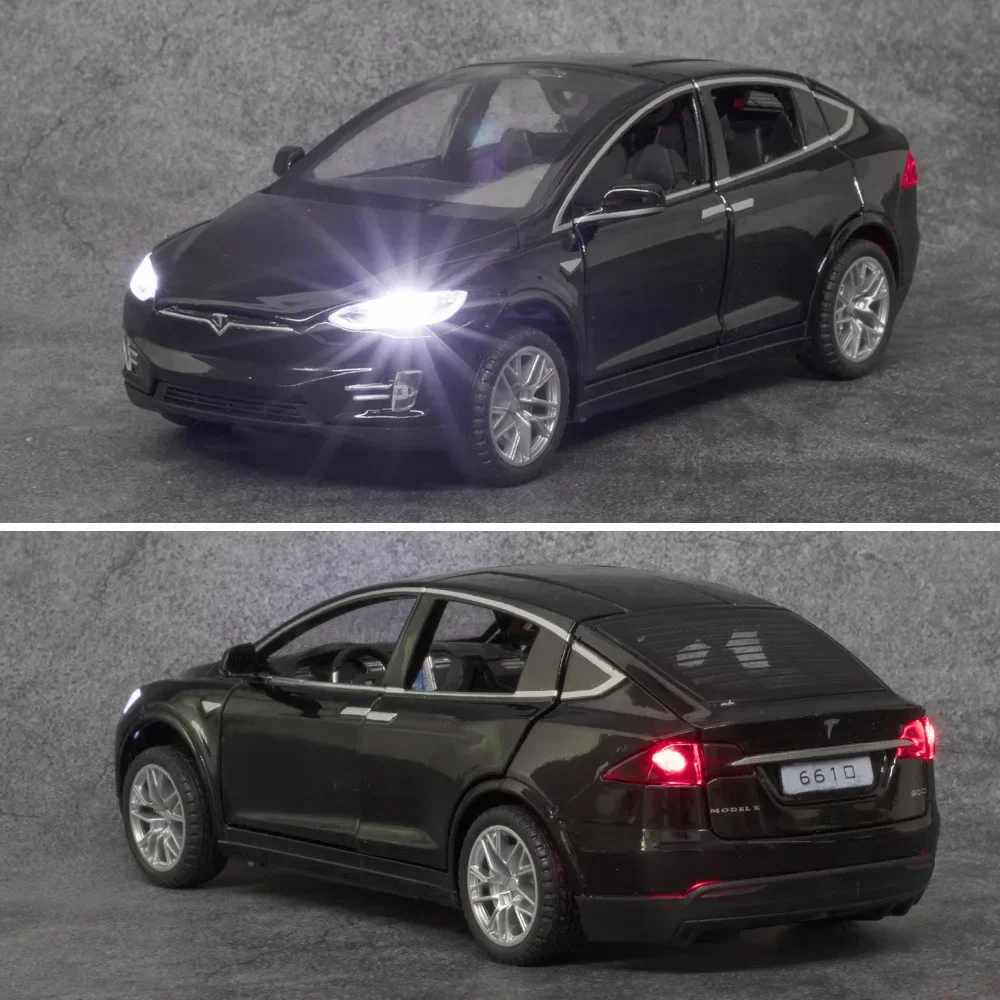 Modelo Tesla X de alta simulación para niños, modelo de aleación de Metal fundido a presión, luz de sonido de coche, Colección Pull Back, regalos de juguete A311, 1:32