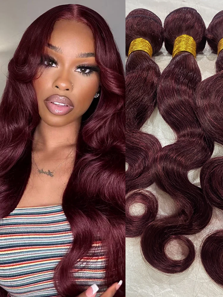 

Наборы бордовых волос Body Wave 14, 16, 18, 20 дюймов, 99j, из натуральных человеческих волос, красные, для женщин