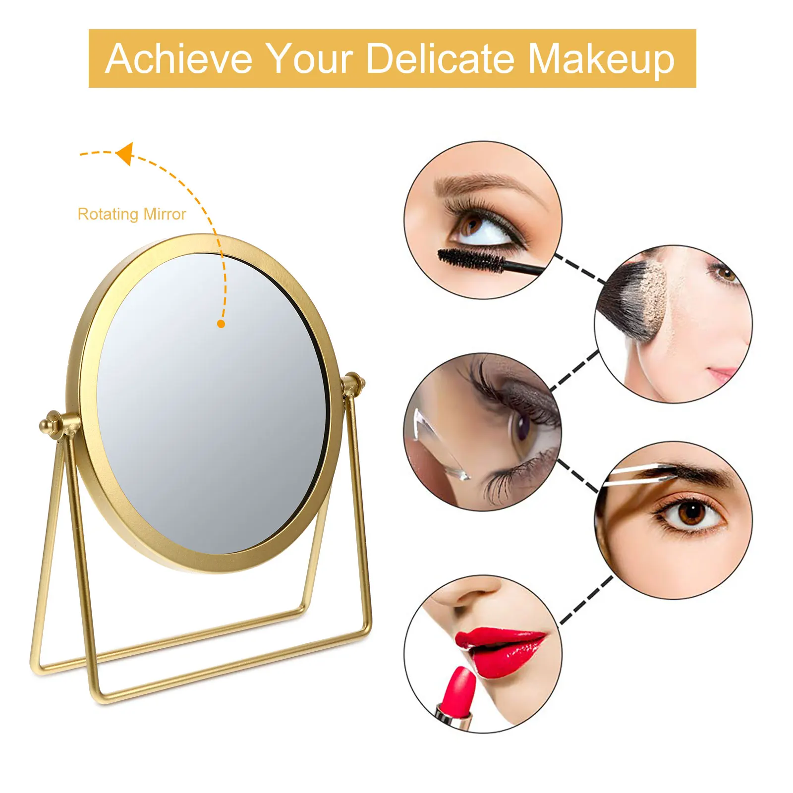 

Rotary Makeup Vanity Mirror Decorative Mirror High-Definition Metal Bedroom Dressing Table Desktop Bathroom Lightweight