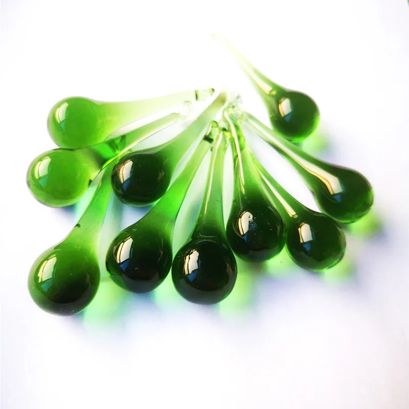 Top Quality 20pcs Green Glass Chandelier Parts Nice Raindrops Home Window&Lamp Decor Drop Hanging Crystal Pendants (Free Rings)