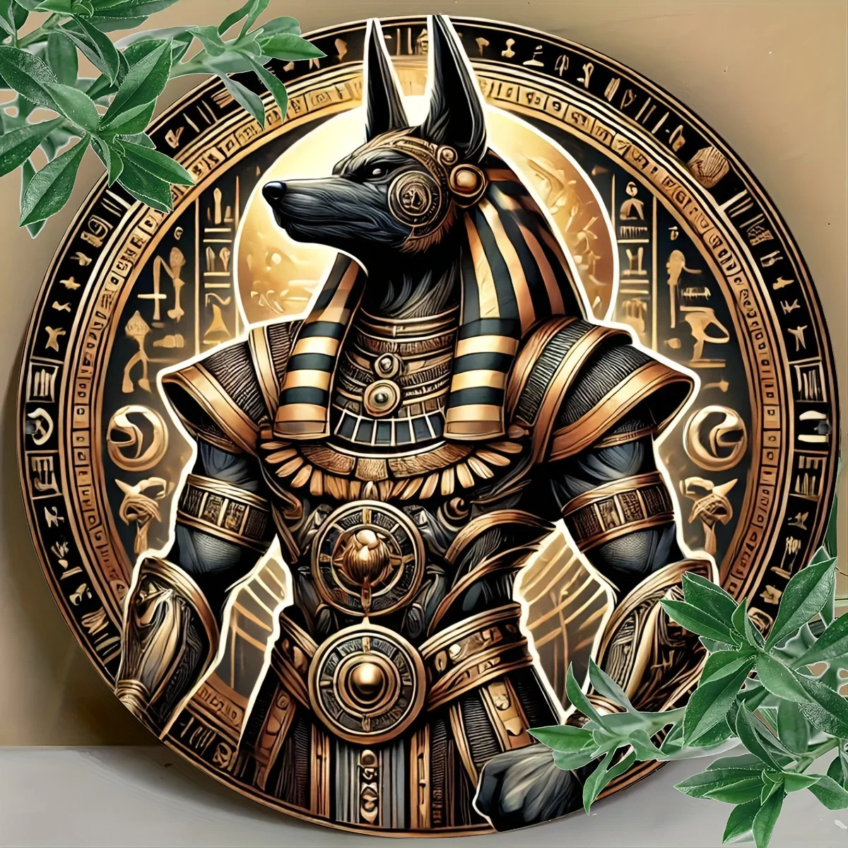 Aluminum Anubis Egyptian God Wall Decor, Waterproof Artwork, High Definition Printing, Pre-Drilled Holes, Strong Weather Resista