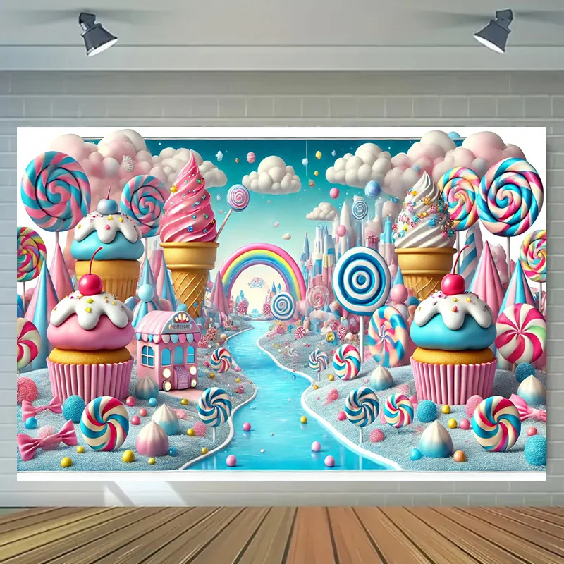 Candyland Polyester-Hintergrund, vielseitiges Fotografie- und Eventdekorationsbanner, Frühlings- und Sommerthema