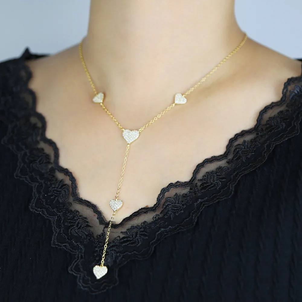 

New Women's Y-Shaped Heart Pendant Necklace With Zircon Setting, Suitable for Banquets and Parties.