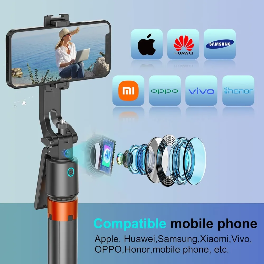 

Штатив для телефона с автоматическим отслеживанием, вращение на 360°, заполняющий свет и интеллектуальная подставка для удаленного режима для записи потокового видео в реальном времени