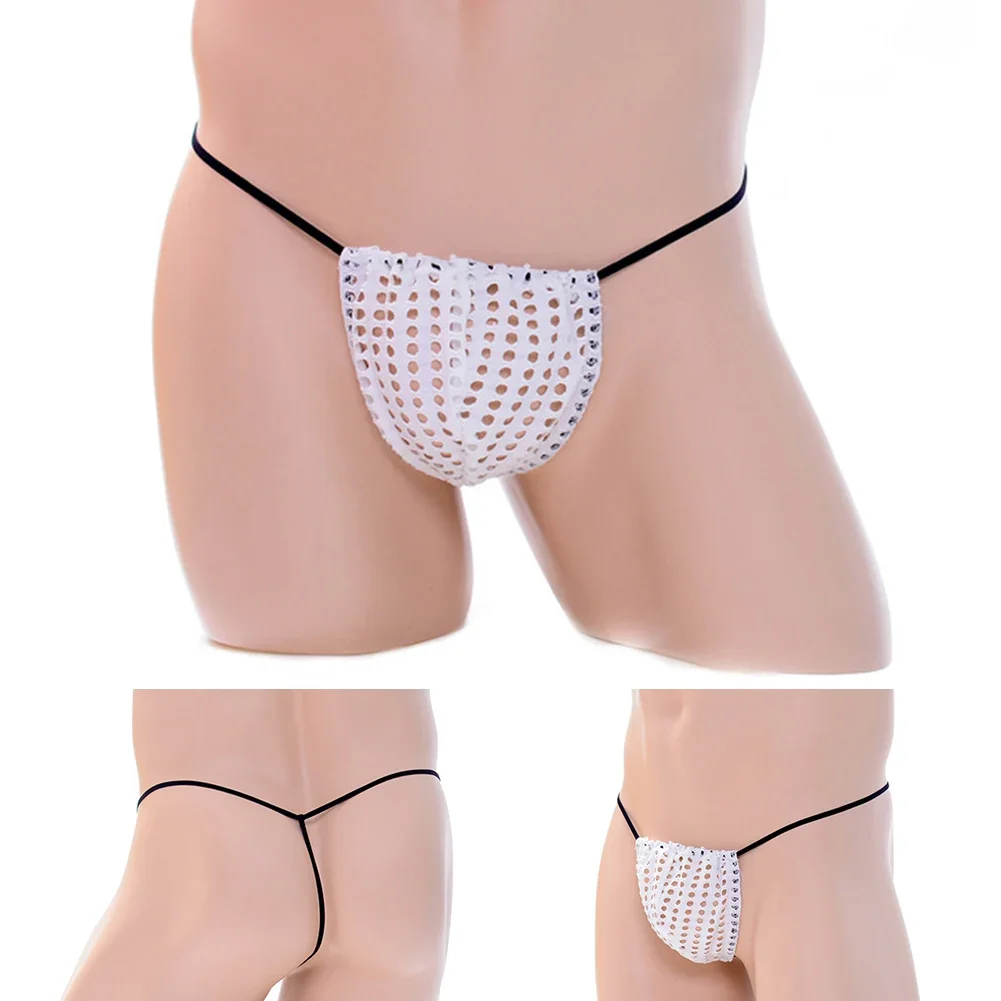 Sexy Men Low Waist G-string Underpants Sheer Mesh See Through Thong Briefs Underwear Open Buttocks Panties Seductive Lingerie