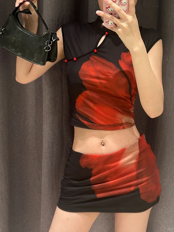 

Weird Puss, комплект из топа и юбки с воротником-стойкой в стиле ретро для женщин, модная юбка длиной f, модный наряд