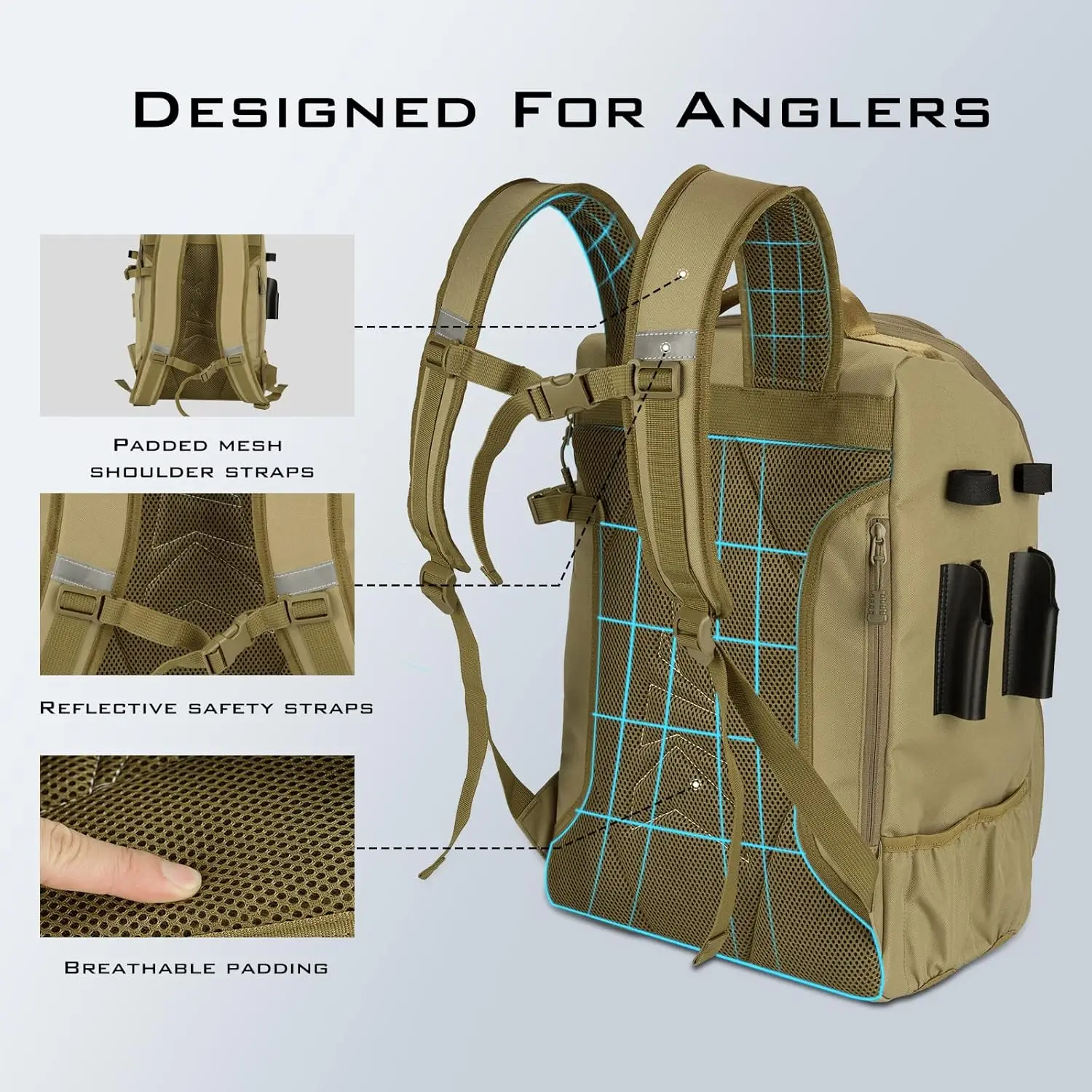 Fishing Tackle Backpack with Rod Holders 4 Tackle Boxes,40L Fishing Bag Storage Fishing Gear and Equipment