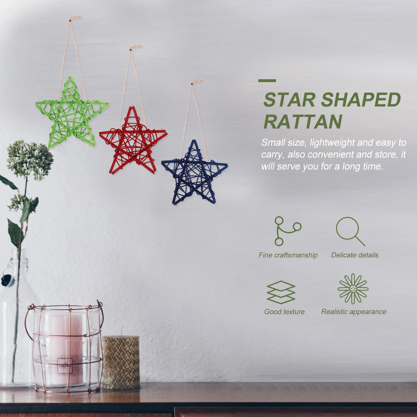 

10Pcs Rattan -Point Ornament 10cm Lightweight Chic for Home Office Kids Room Party Kindergarten Wedding