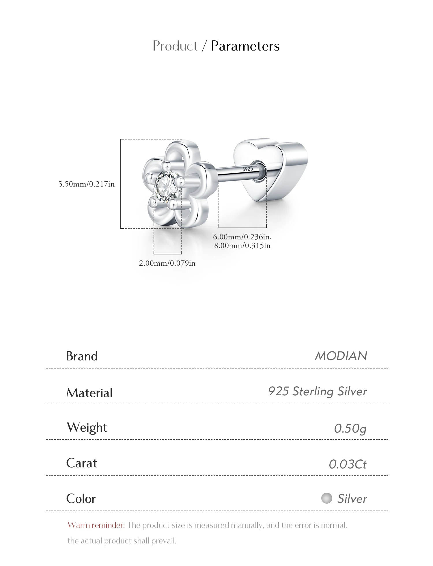MODIAN 1PC D Moissanite Cartilage Stud 925 Sterling Stapelbare Schraub-Ohrstecker in mehreren Formen für Frauen Urlaubsschmuck – Detail 9