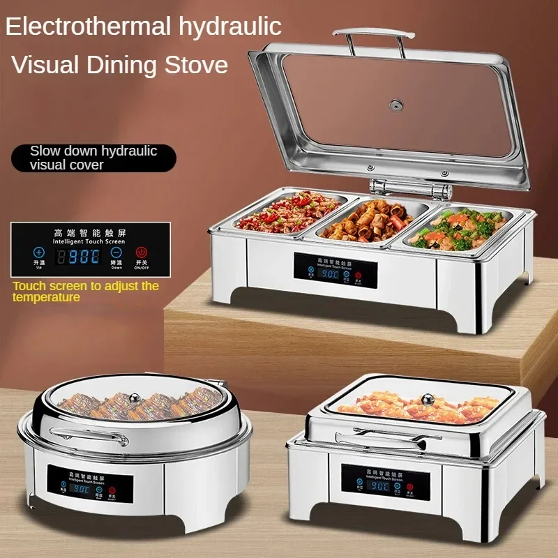 

Electrically heated buffet stove new stainless steel hydraulic visual insulation furnace flip cover hotel breakfast stove