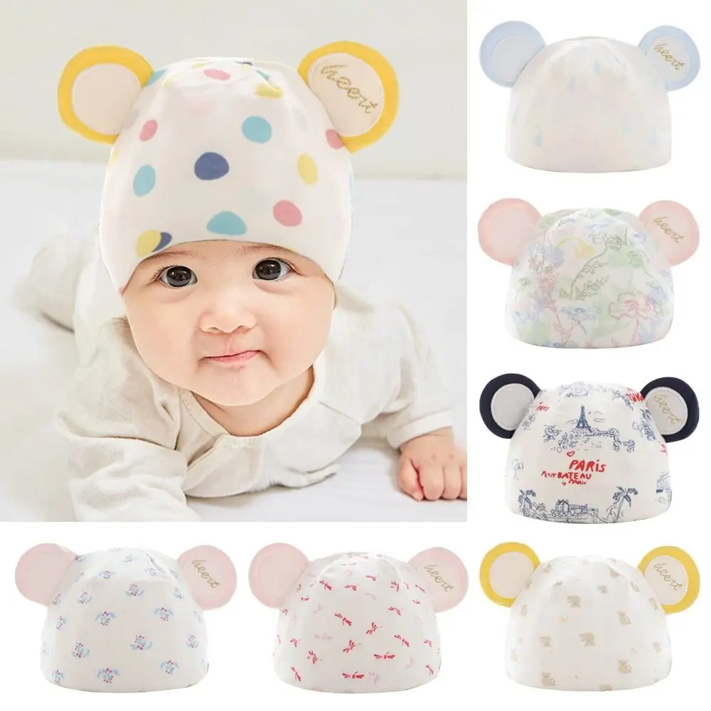 

0-6M Breathable Infant Beanies Caps Cute Cartoon Cotton Baby Hat Windproof Soft Turban Baby Girls Boys