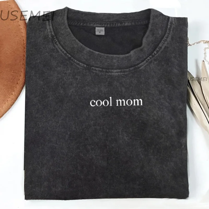 

Cool Mom T Shirt Cool Moms Club T-Shirt Women Laodies Mom Life Tshirt Mother's Day Tshirt Vintage Washed Cotton Short Sleeve Tee