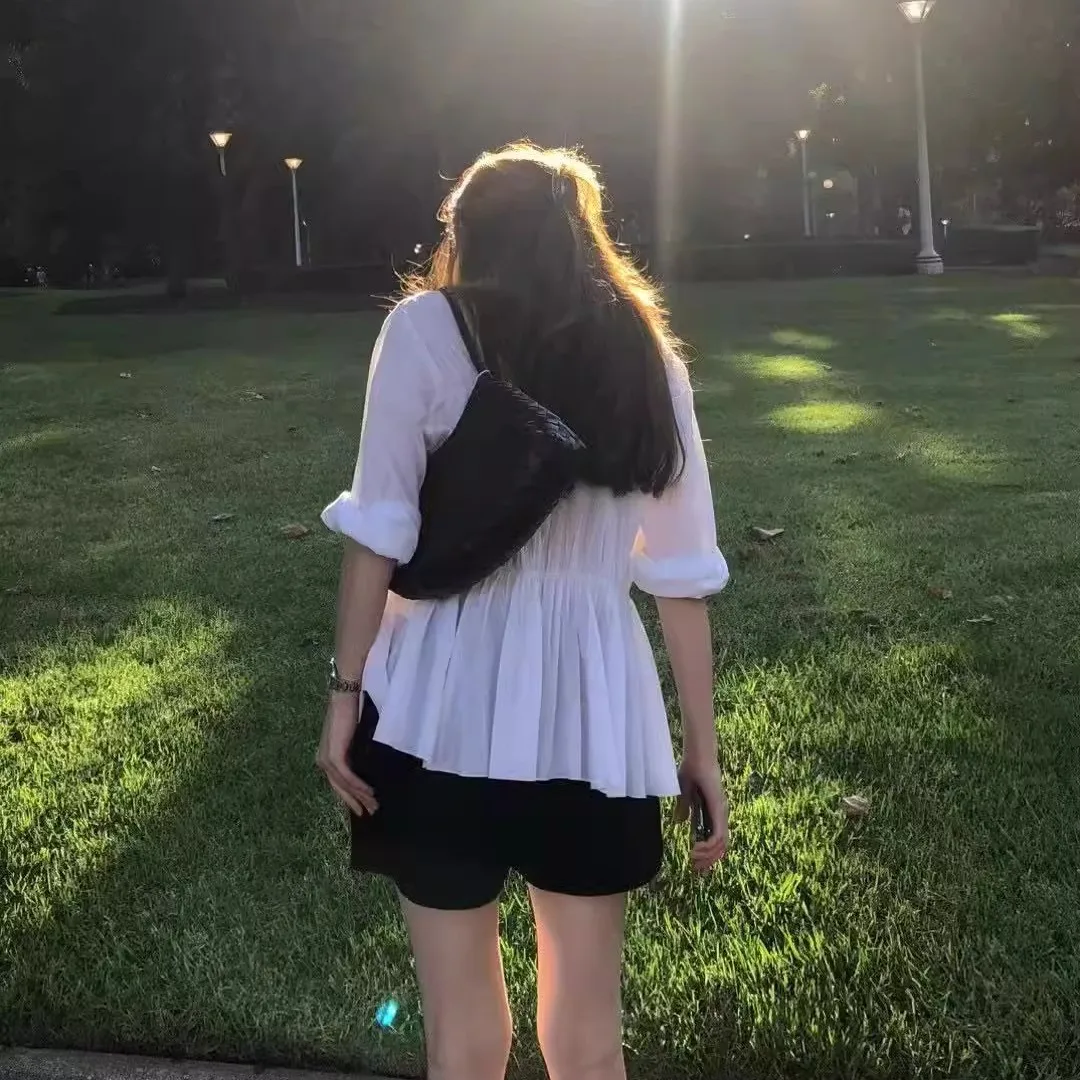 Sweet Ele V-Ne Long Sve irt Dongda Gate Ounce Retro Design Sense Tie Women's Cotton Breathable Comfortable Faion