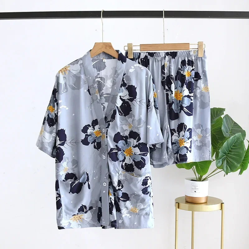 Summer Ice Silk V-neck Pajamas Women Thin Rayon Home Clothes Viscose Print Short Sleeve Shorts Pijamas 2 Piece Set Sleepwear