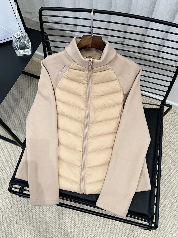 Autumn/Winter 90 White Duck Down Jacket Lightweight Outdoor Sports Yoga Wear Women's Spliced Stand Collar Short Jacket