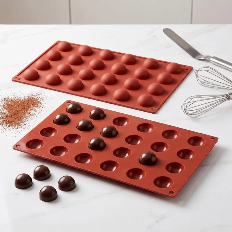 24 Cavity Semi Sphere Silicone Chocolate Mold Easy Demold Non-Stick Baking Tool for Candy Jelly Cake  Home DIY Baking
