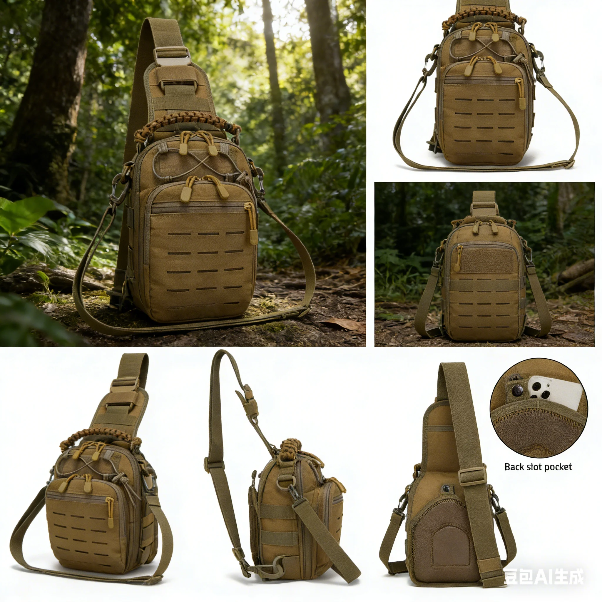 

Men Cross Body Shoulder Chest Bag Sling Backpack Travel Outdoor Sports Climb Military Laser Punching Male Messenger Side Bag