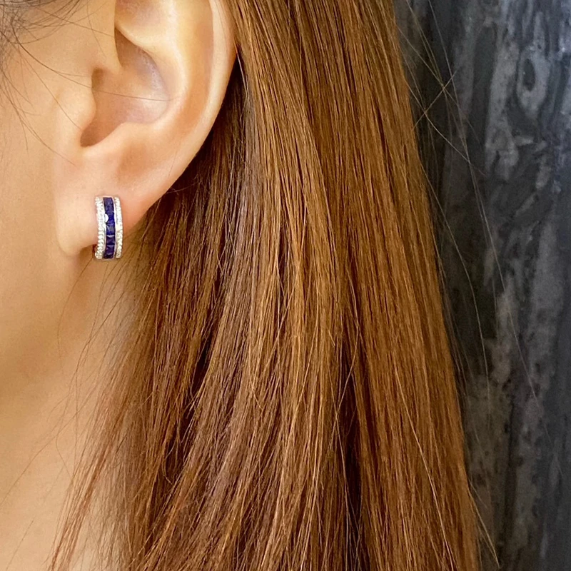 Aazuo 18k Yellow Gold White Gold Natural Ruby Blue Sapphirs Real Diamond Earrings Gifted For Kids Women Engagement Wedding Party