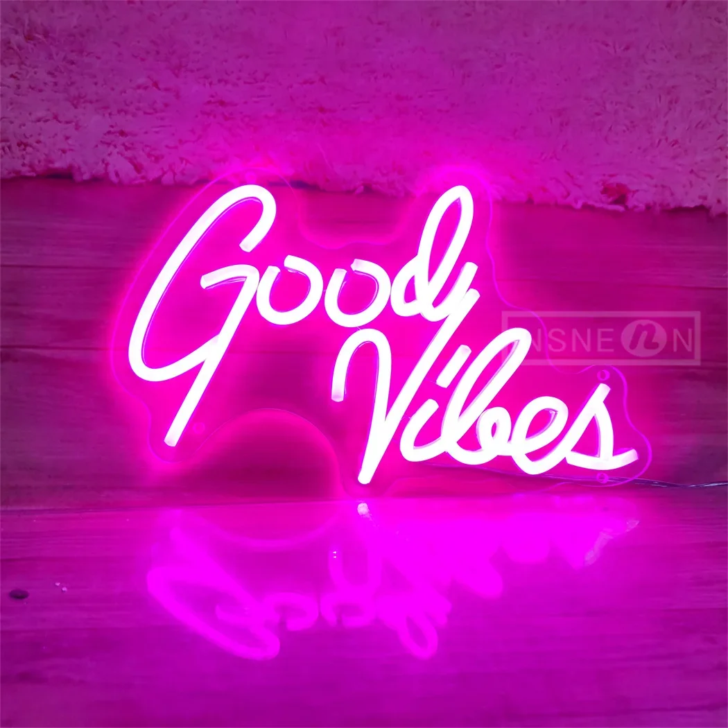 Good Vibes-LED Neon Signs Light with Switch, USB Powered, Wall Decor, Wedding Game Room, Party Lights, Bedroom