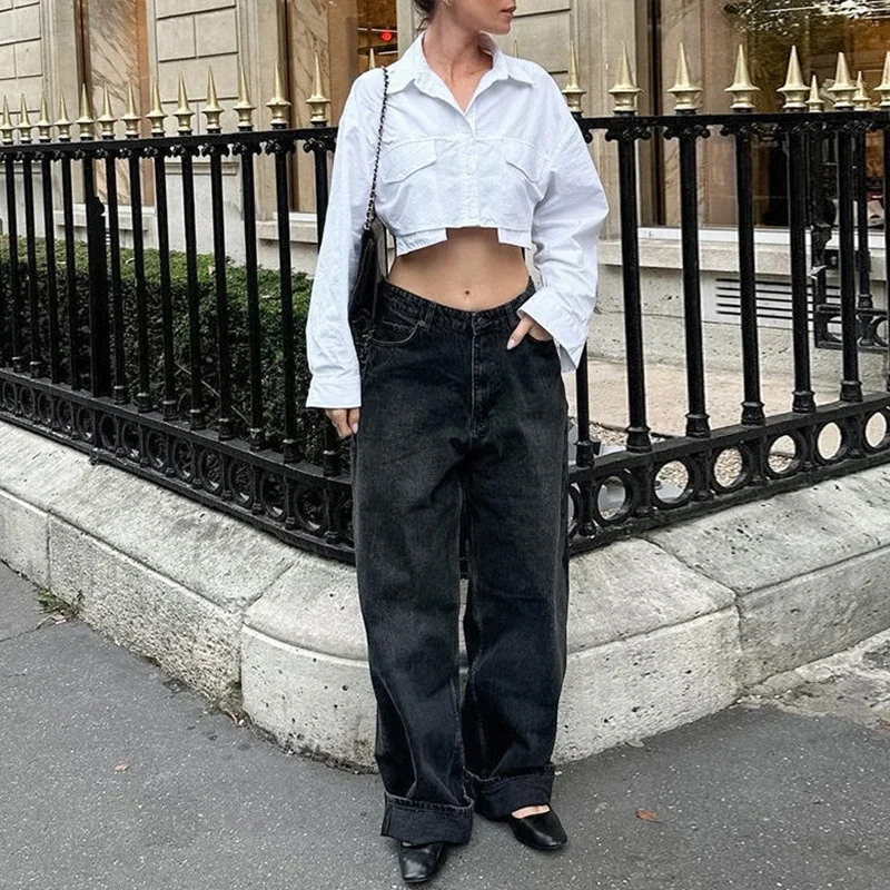 Fmxires 2025 Women Solid White Blouse Long Sleeve With Pocket Casual Loose Chic Tops Office Lady Fashion Basic Versatile Shirt