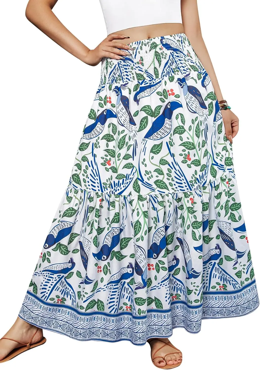 

Women's Skirt Elastic High Waist Pleated A-Line Flared Maxi Skirts Womens Flowy Long Skirts