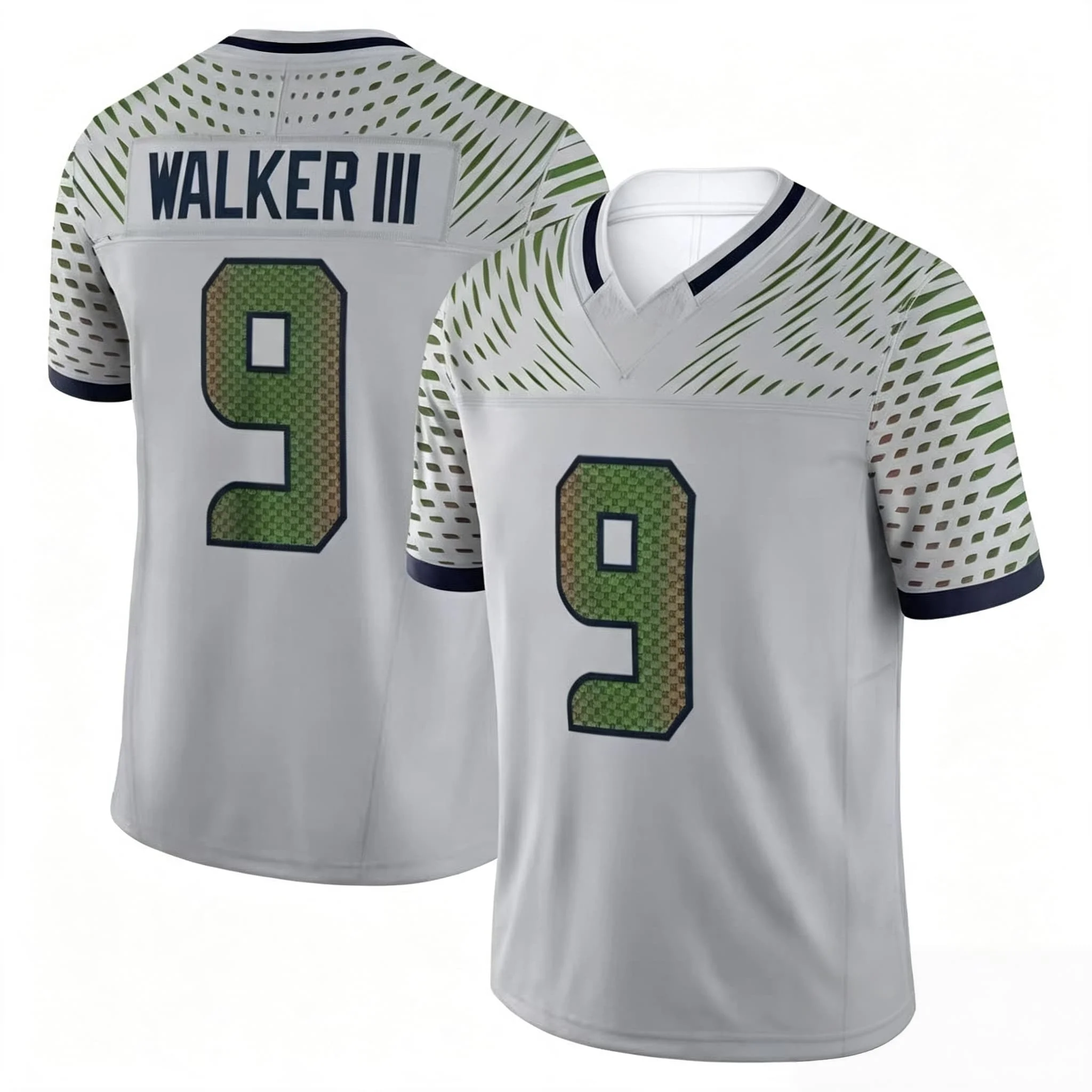 Männer # 21 Witherspoon Weißes Farbverlauf-Fußballtrikot mit Camouflage-Textur, Nummer V-Ausschnitt, Seahawks, atmungsaktives Fan-Trikot, Familien-Set – Detail 9