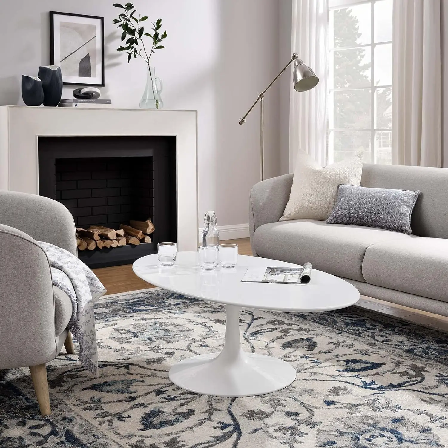 Lippa Mid- Modern 48"" Oval Coffee Table In White