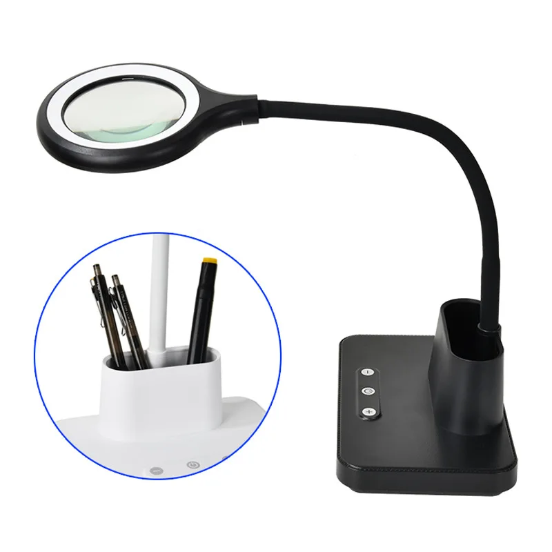 Rechargeable Tri Color Light Source with Adjustable Brightness of 5X 48Led Lamp Desktop Reading, Testing Magnifying Glass