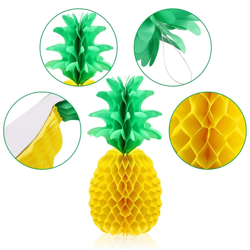 6 Pieces 14 Inch Pineapple Honeycomb Centerpieces Tissue Paper Pineapple Table Hanging Decorations for Tropical Party