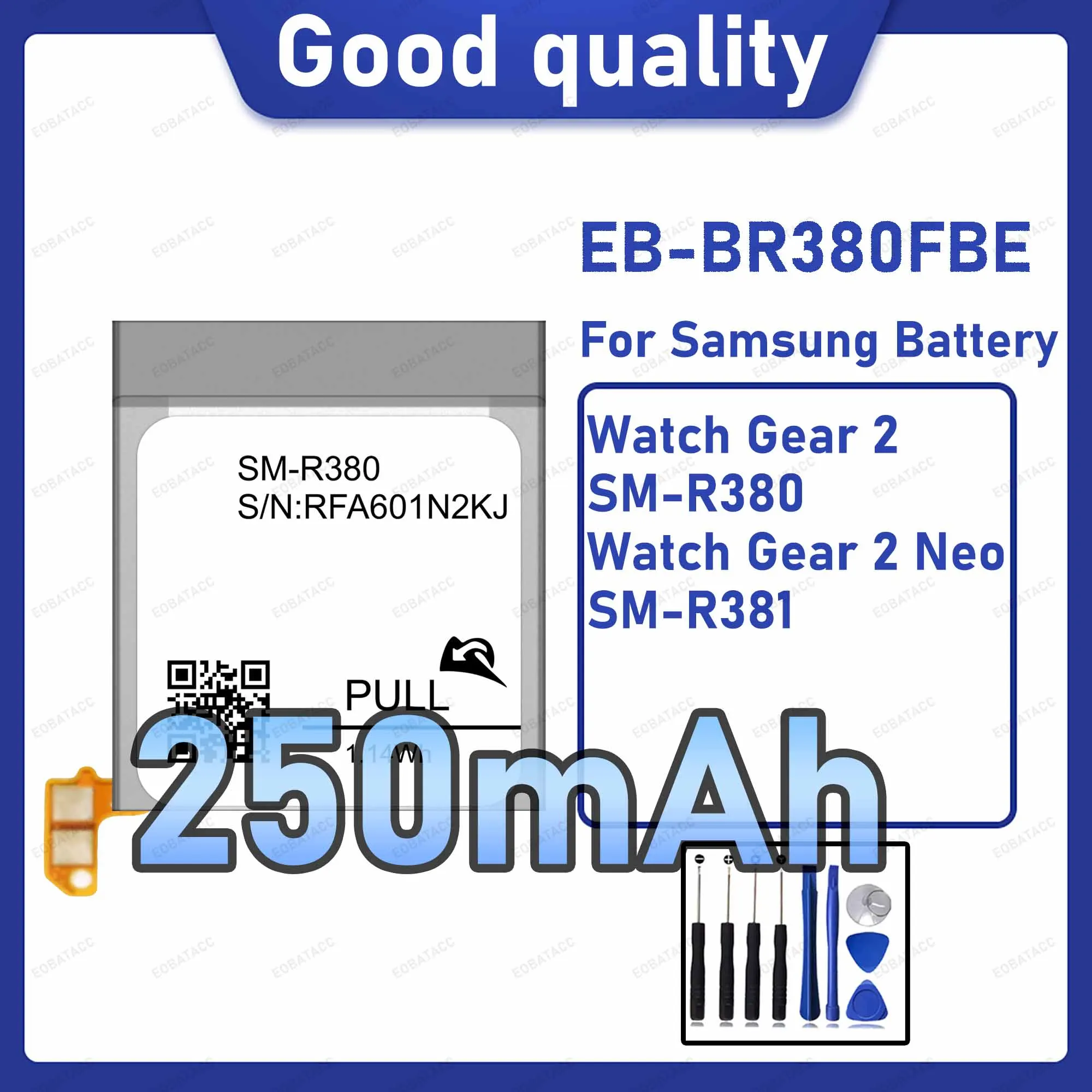 250mAh EB-BR380FBE Replacement Battery for Samsung Watch Gear 2/SM-R380 with Repair Tools Kit