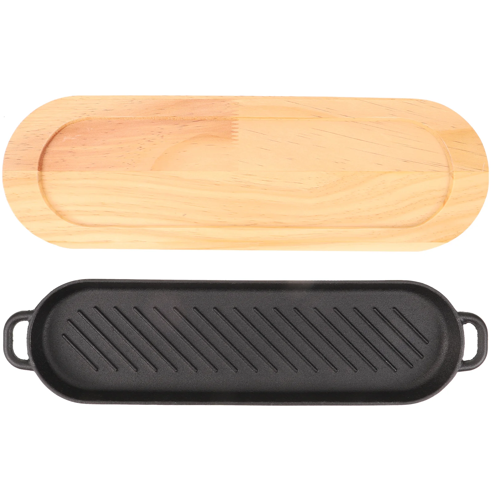 Grill Plate Steak Pan Kitchen Household Outdoor Barbecue Cast Iron Wooden Essentials