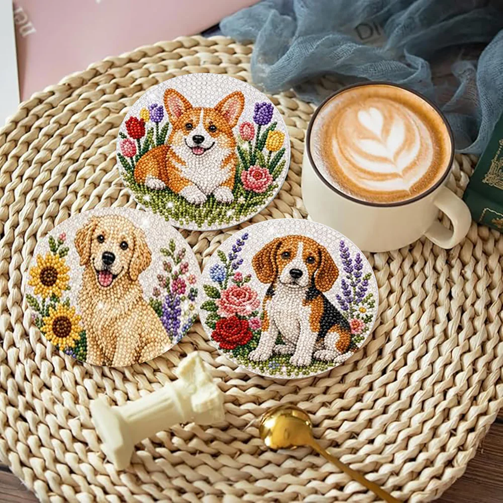 8 Pieces/set With Bracket Diamond Painting Coaster, DIY Animal Series Pattern Diamond Painting Coaster, Art Craft Gift view 4