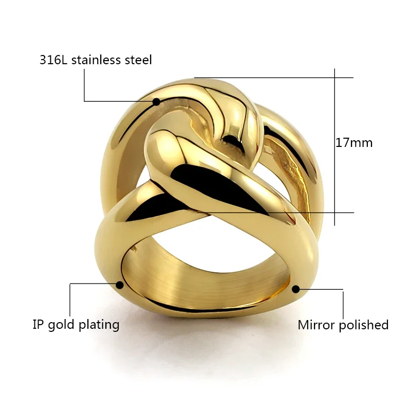 Gold Color 316L Stainless Steel Domed Cross Rings Big Wide Irregular Finger Rings for Women Men Jewelry Punk Rings