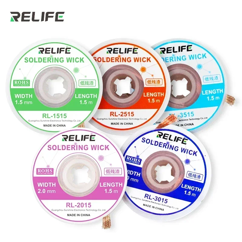 RELIFE RL-1515 Filo di Saldatura 1.5-3.5mm Filo Dissaldatura Treccia Saldatura Saldatura Rimozione Stoppino Filo Cavo Flusso BGA Strumenti di Riparazione