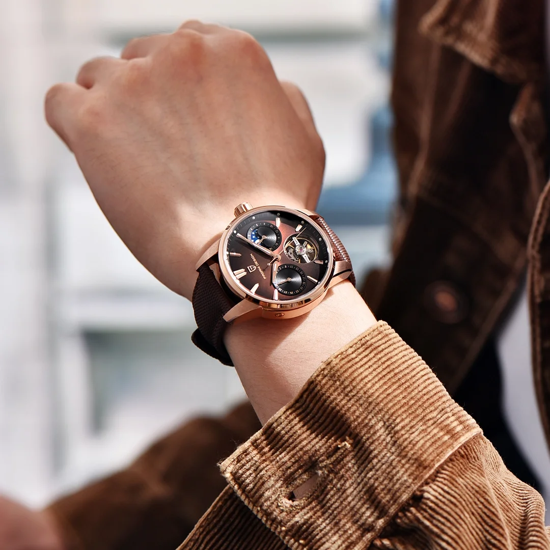 ساعة PAGANI DESIGN PD-YS021 أوتوماتيكية للرجال 41 ملم من الجلد المقاوم للصدأ ساعة يد للأعمال للرجال