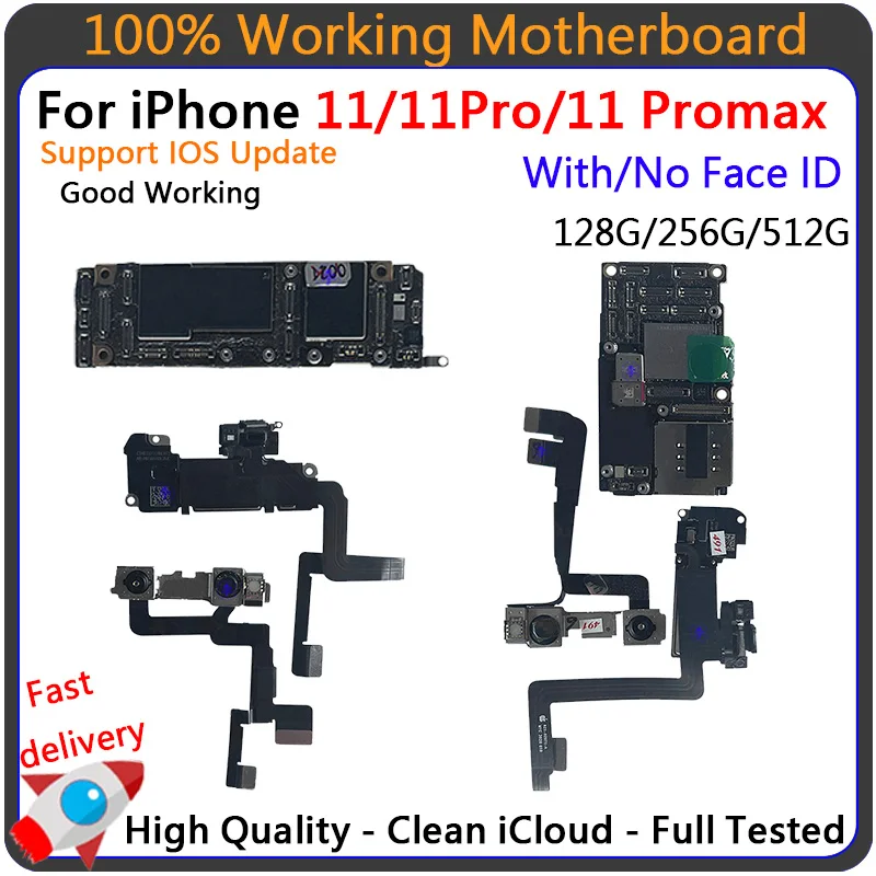 A+ Wokring 100% Board For iPhone 11&11 pro&11 Pro Max Motherboard With Face ID Unlocked Logic IOS Clean Free iCloud Tested chips