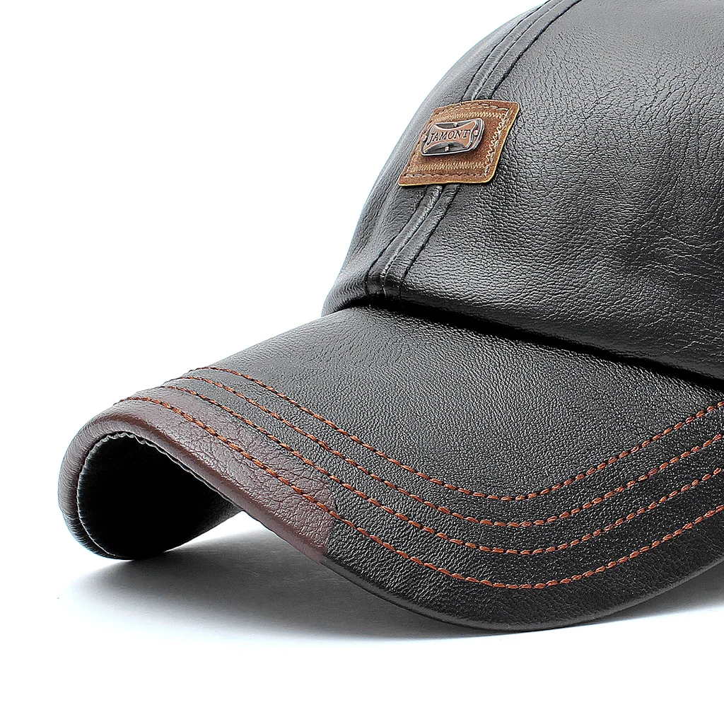Spring Autumn Winter Dad Leather Caps Outdoor Leisure Baseball Cap Middle Aged Old Men PU Soft Street Style Leather Hat For Male