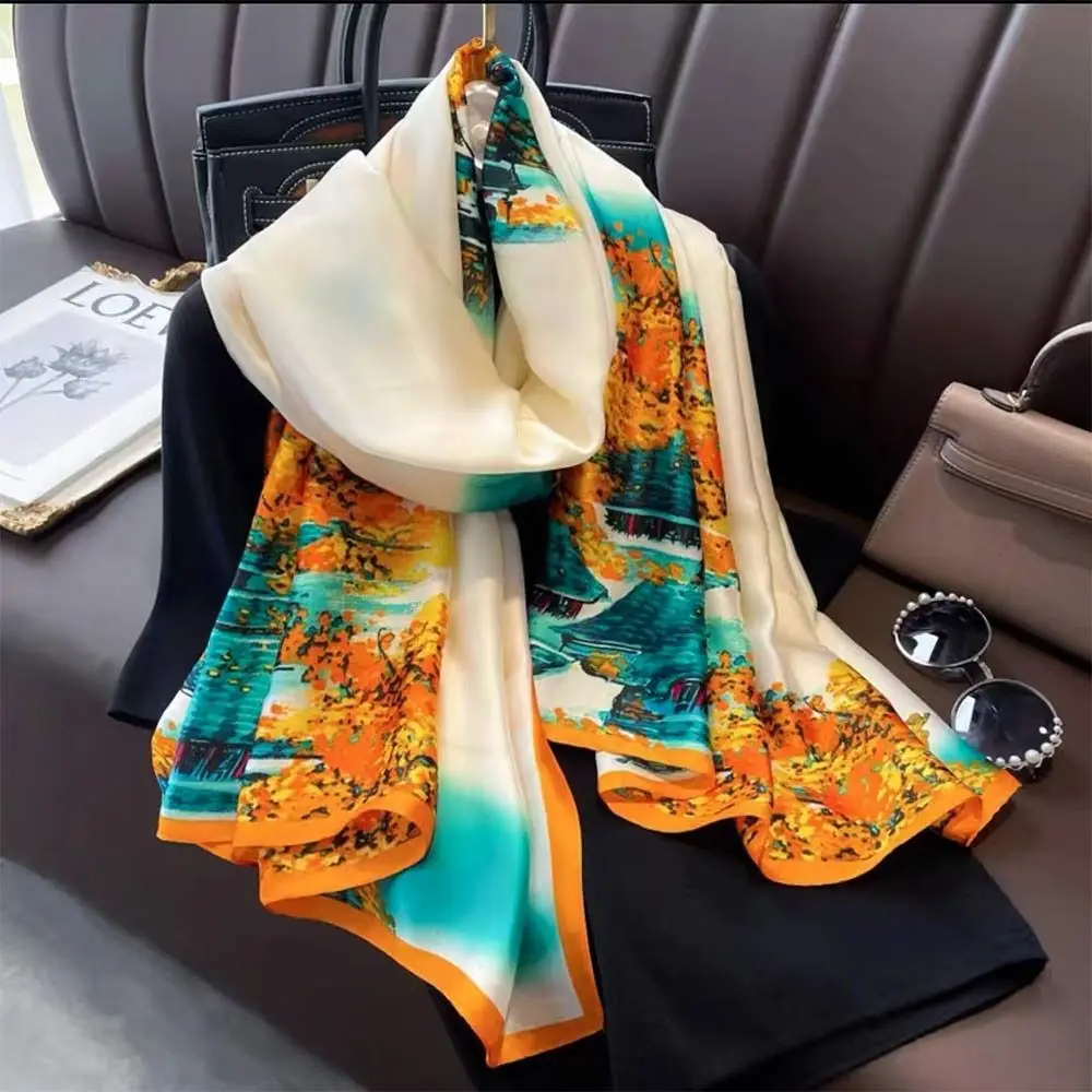 Luxury Muffler Women Silk Winter Scarf New Fashion Design Print Lady Beach Shawl Scarves Smooth Female Hijab 180*90cm