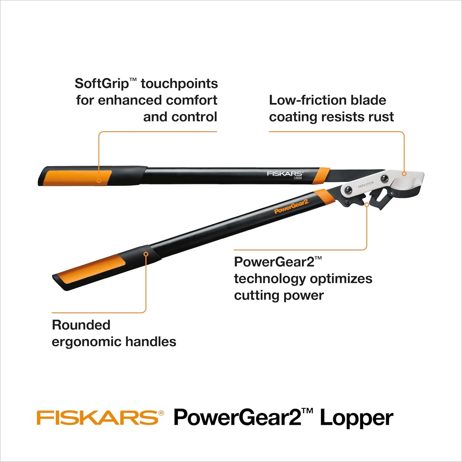 32-Inch Heavy Duty Loppers for Tree Trimming, Sharp Steel Blade Cuts Up to 2-Inch Branches with PowerGear Technology